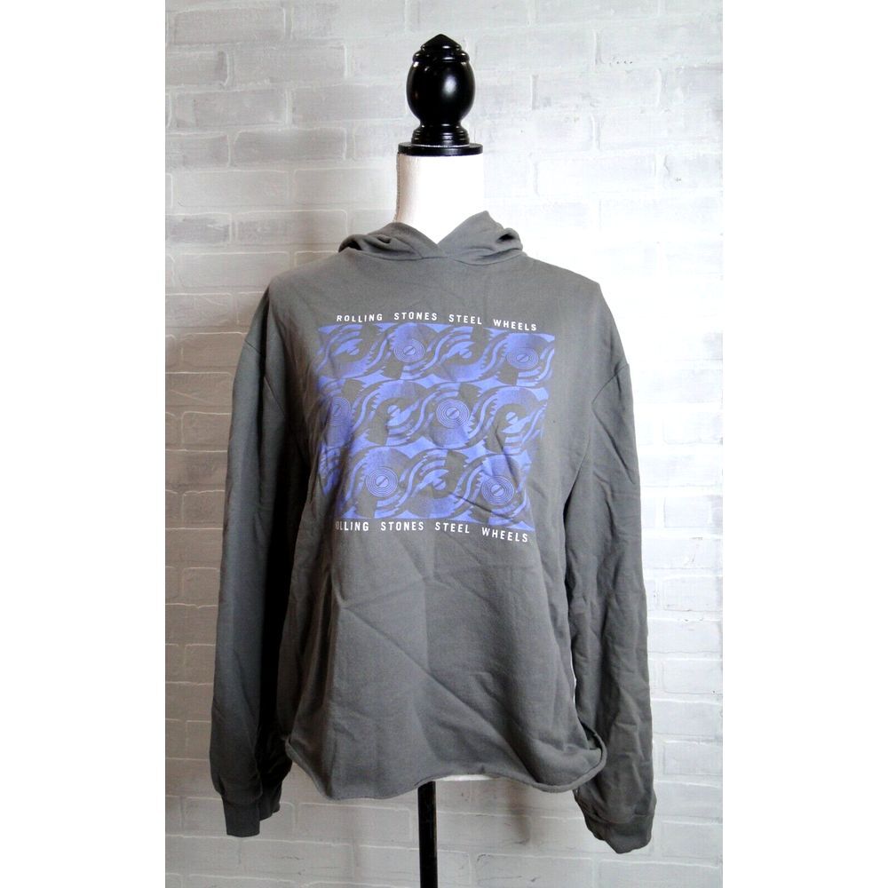 The Rolling Stones Women's Grey Steel Wheels Crop Pullover Hoodie Sweatshirt XXL